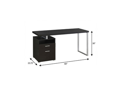 60" Dark Brown and Silver Computer Desk With Two Drawers