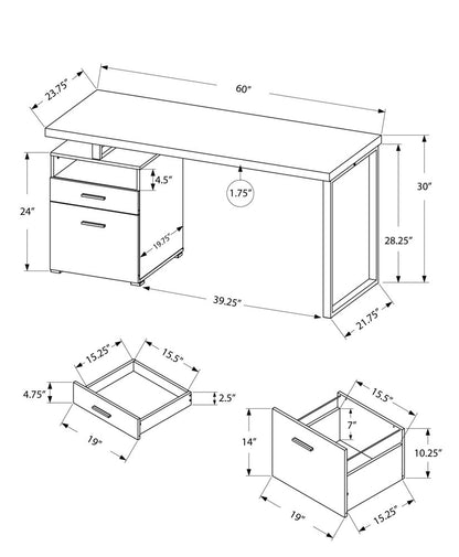 24" White and Silver Computer Desk With Two Drawers