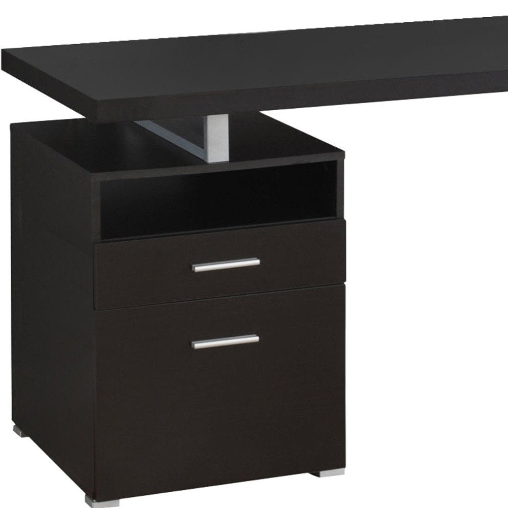 60" Dark Brown and Silver Computer Desk With Two Drawers