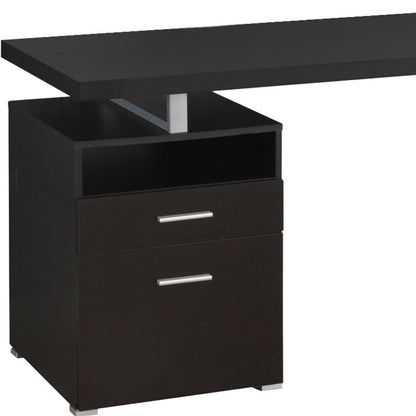 60" Dark Brown and Silver Computer Desk With Two Drawers