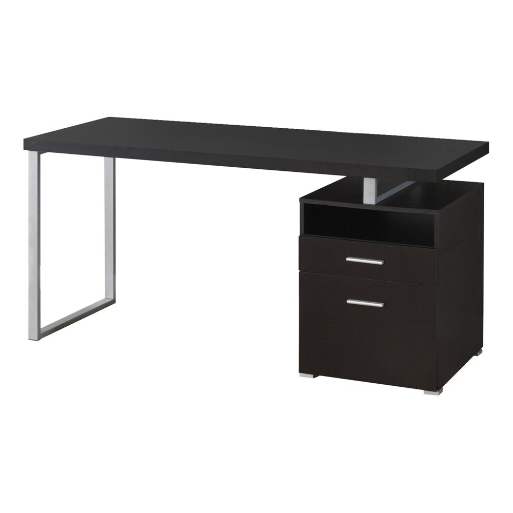 60" Dark Brown and Silver Computer Desk With Two Drawers