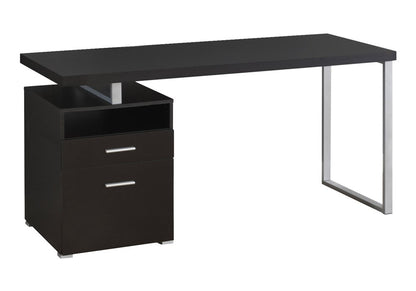 60" Dark Brown and Silver Computer Desk With Two Drawers