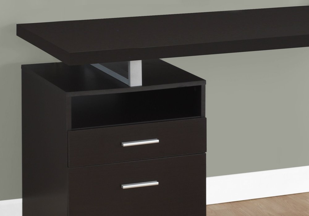 60" Dark Brown and Silver Computer Desk With Two Drawers