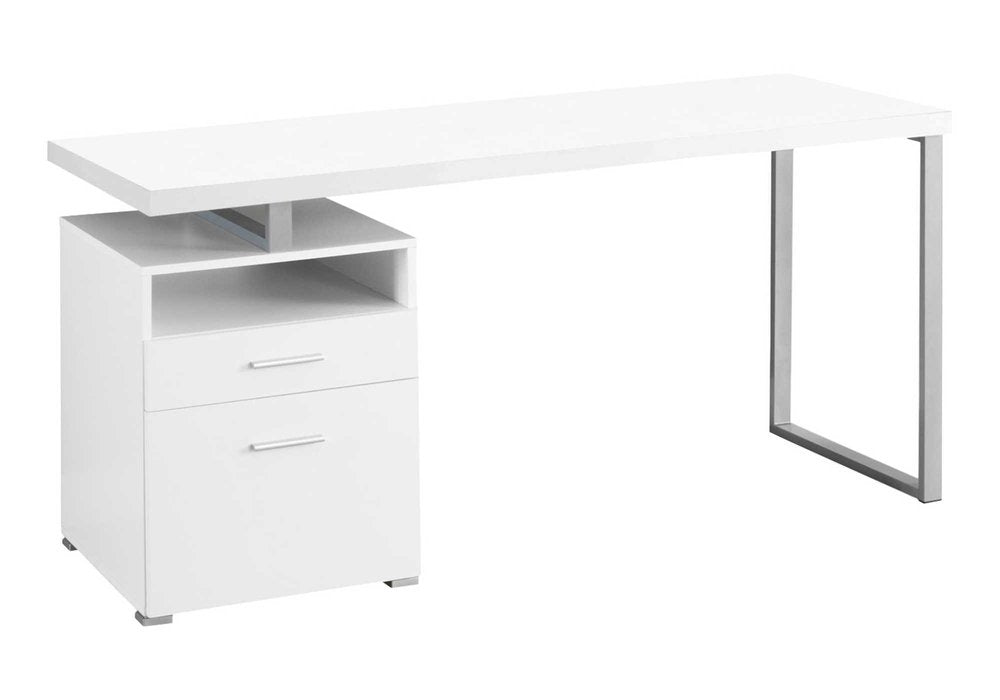 24" White and Silver Computer Desk With Two Drawers