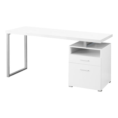 60" Dark Brown and Silver Computer Desk With Two Drawers