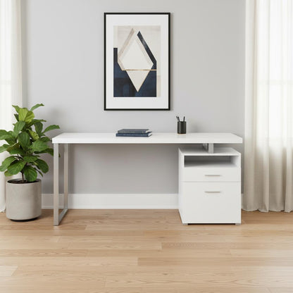 24" White and Silver Computer Desk With Two Drawers