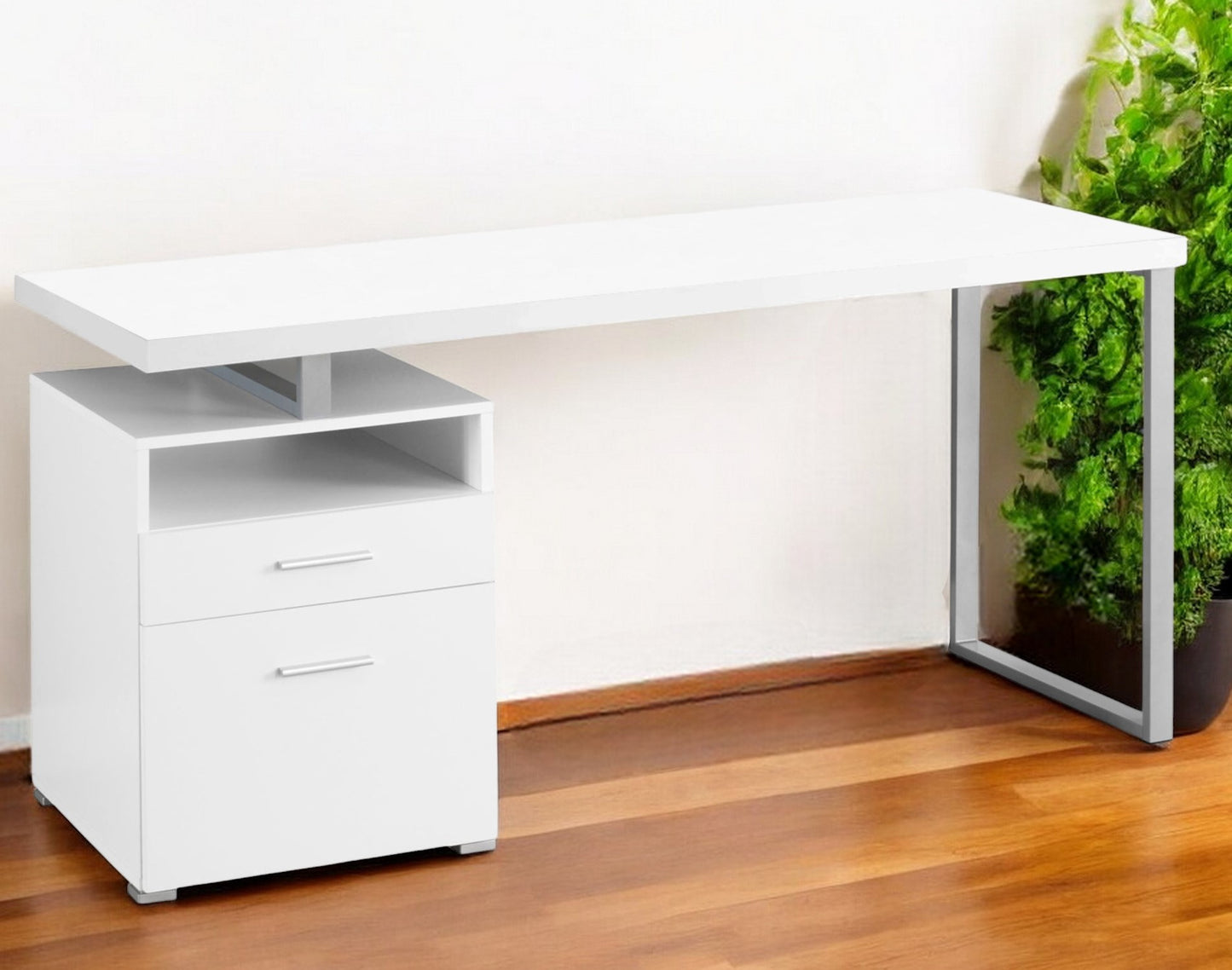 24" Dark Brown and Silver Computer Desk With Two Drawers