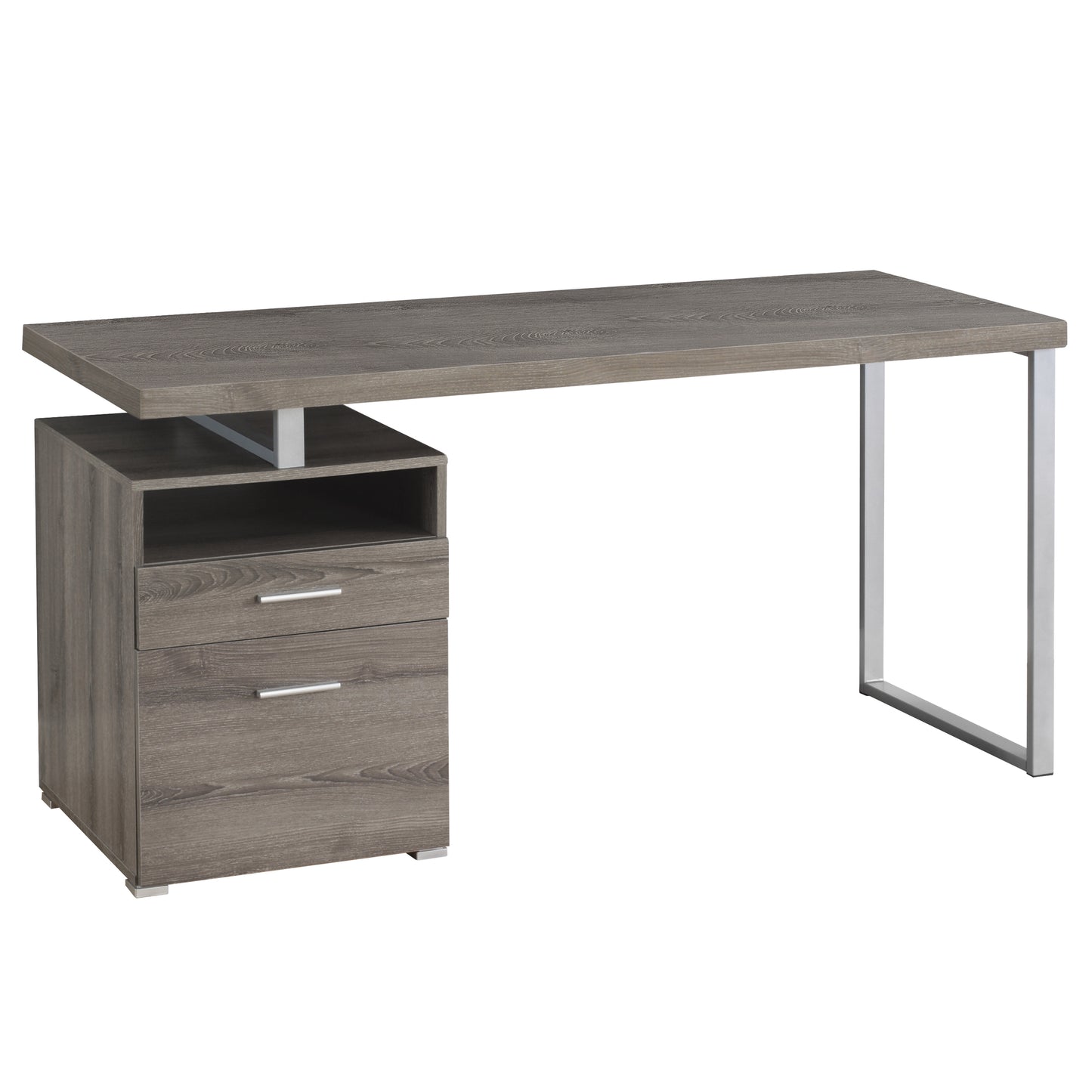 24" Dark Brown and Silver Computer Desk With Two Drawers