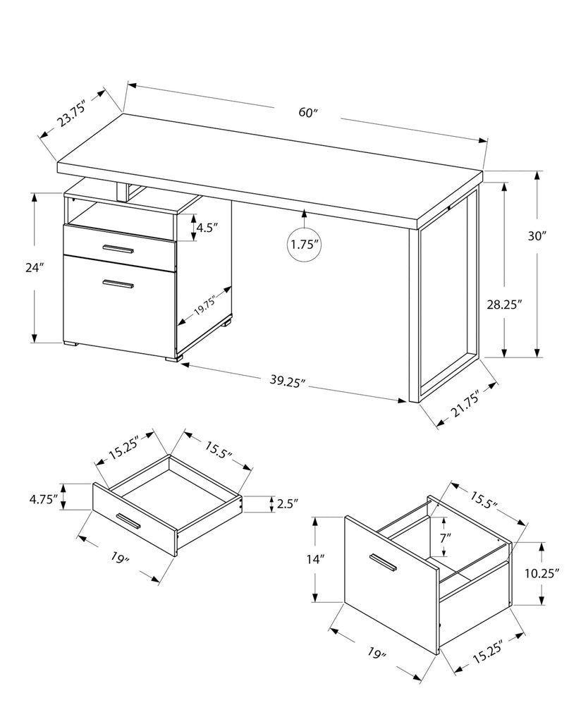 24" White and Silver Computer Desk With Two Drawers