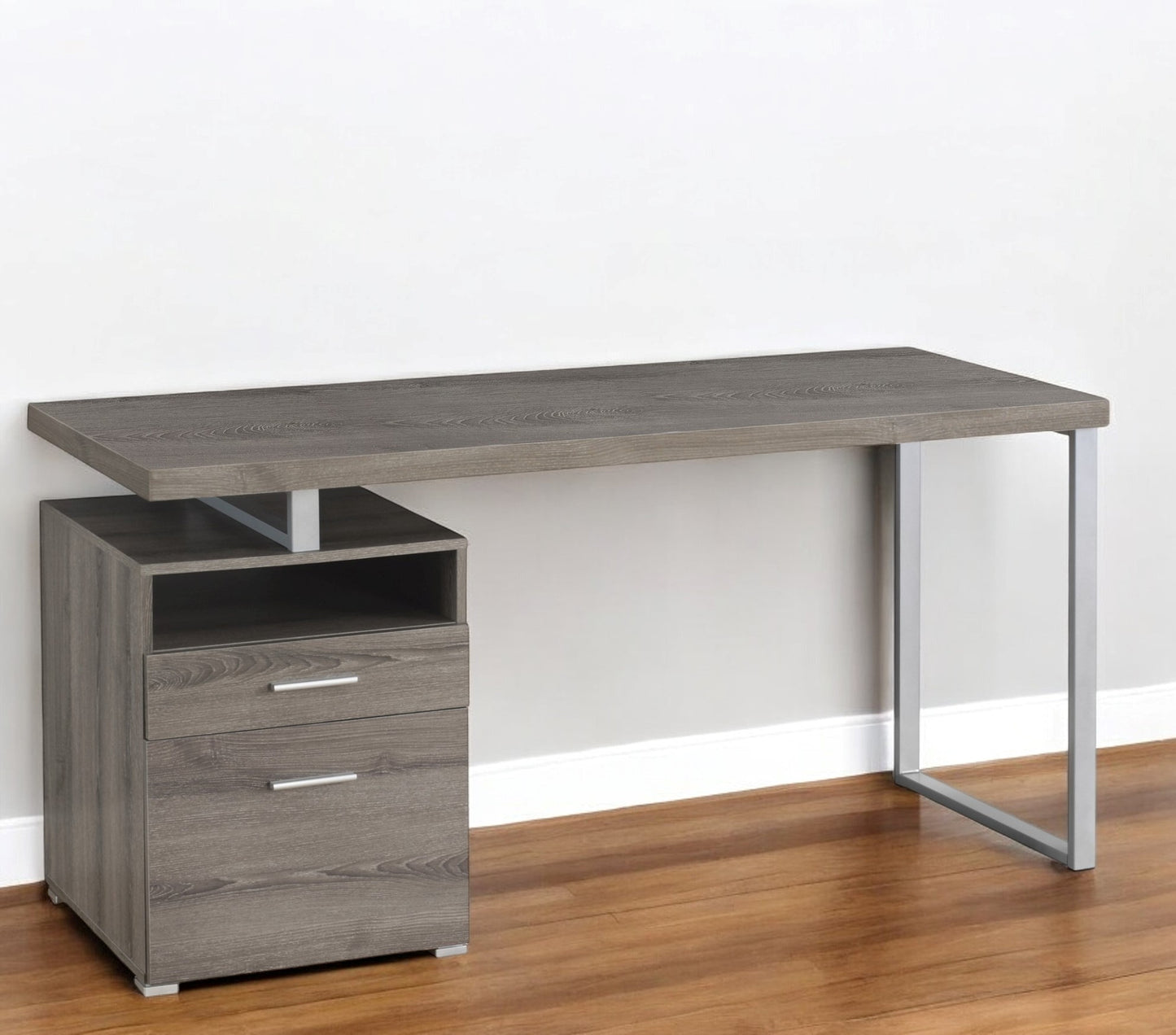 24" Dark Brown and Silver Computer Desk With Two Drawers