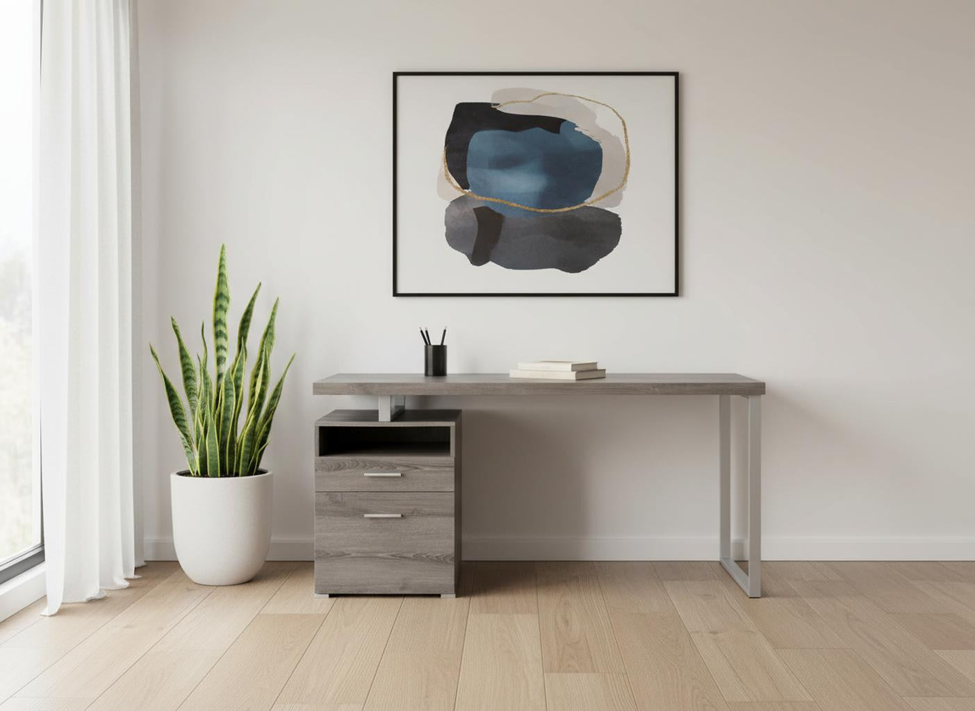 24" White and Silver Computer Desk With Two Drawers