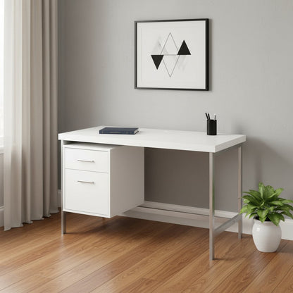 24" White and Silver Computer Desk With Two Drawers