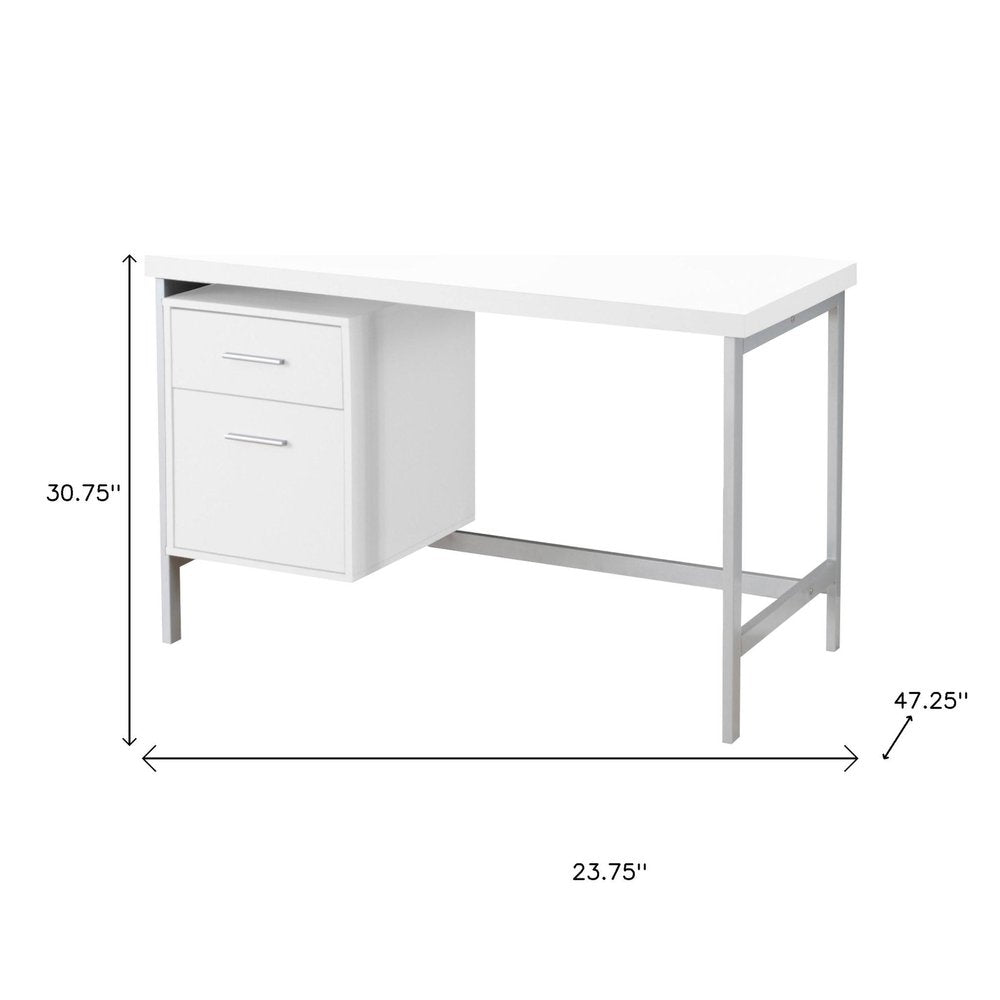 24" White and Silver Computer Desk With Two Drawers
