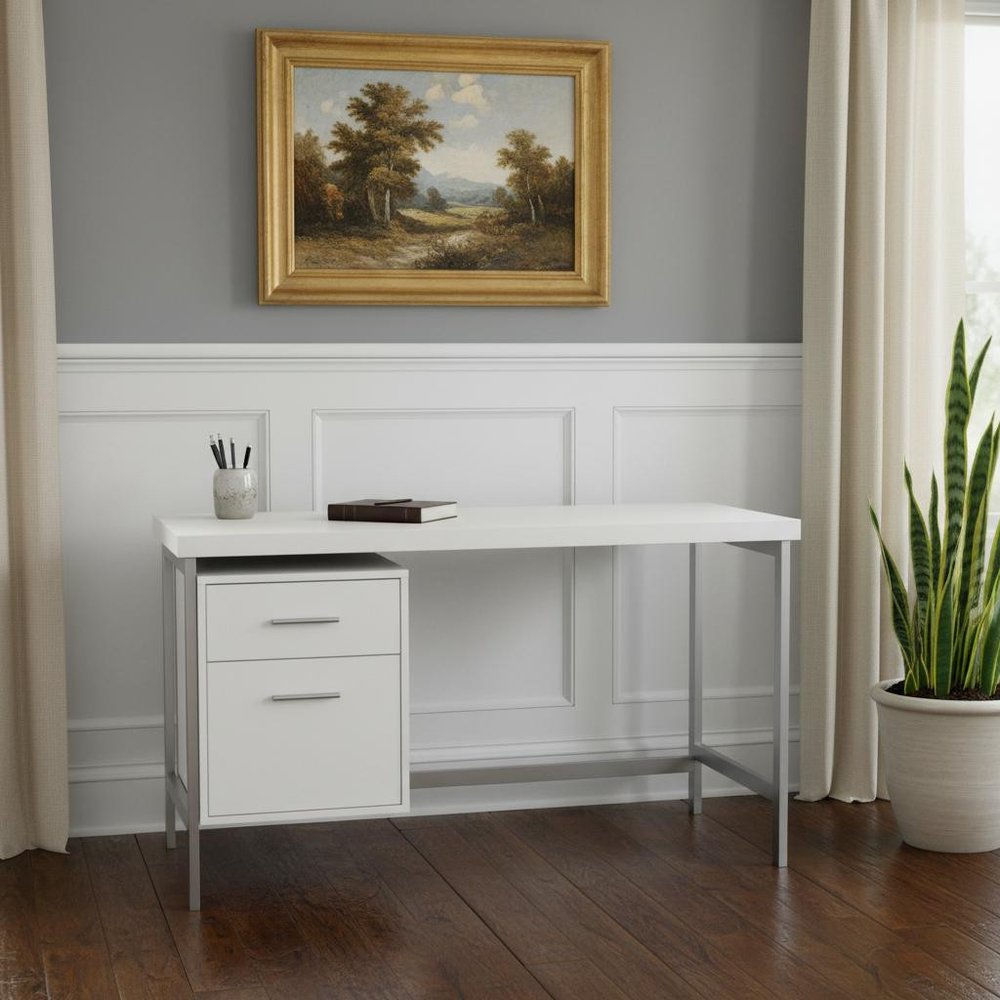 24" White and Silver Computer Desk With Two Drawers