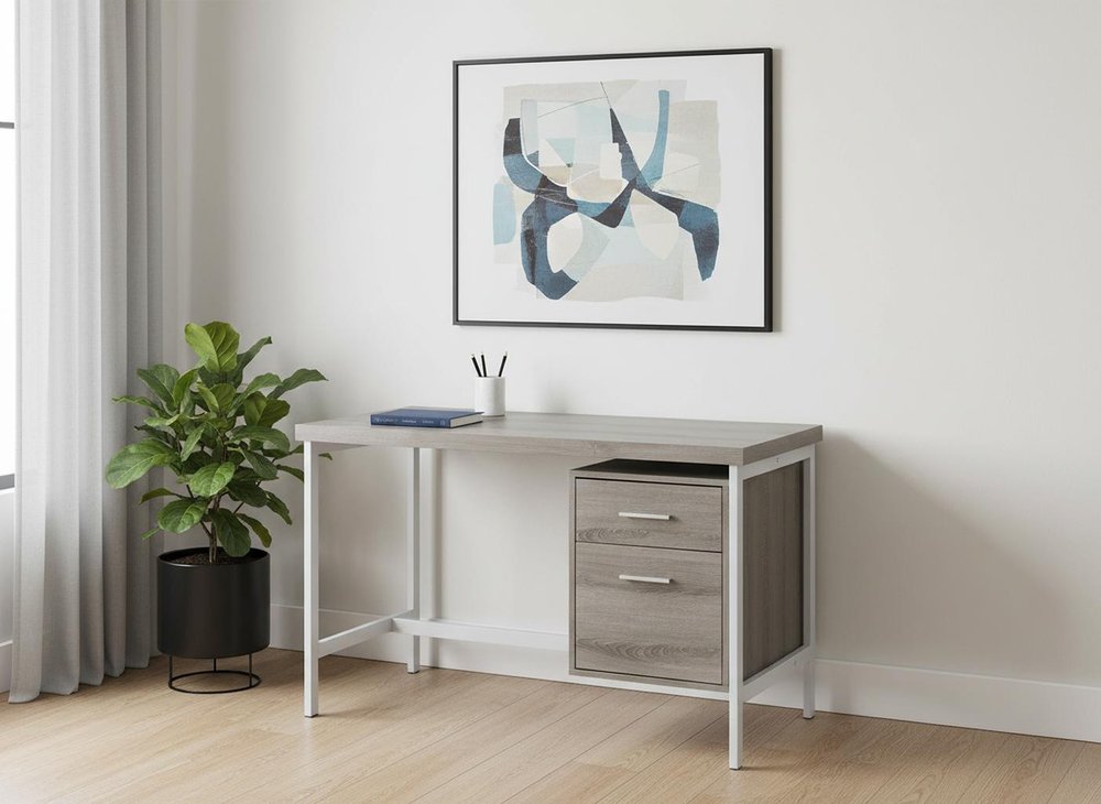 47" White and Silver Computer Desk With Two Drawers