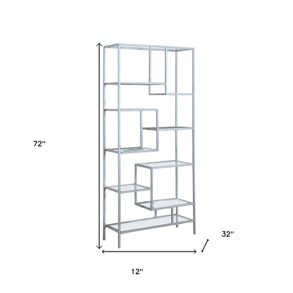 72" Silver And Clear Metal and Glass Nine Tier Etagere Bookcase