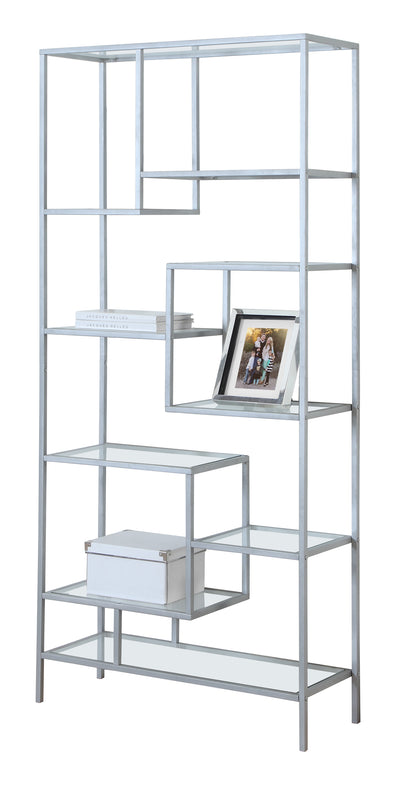 72" White Metal and Glass Nine Tier Etagere Bookcase