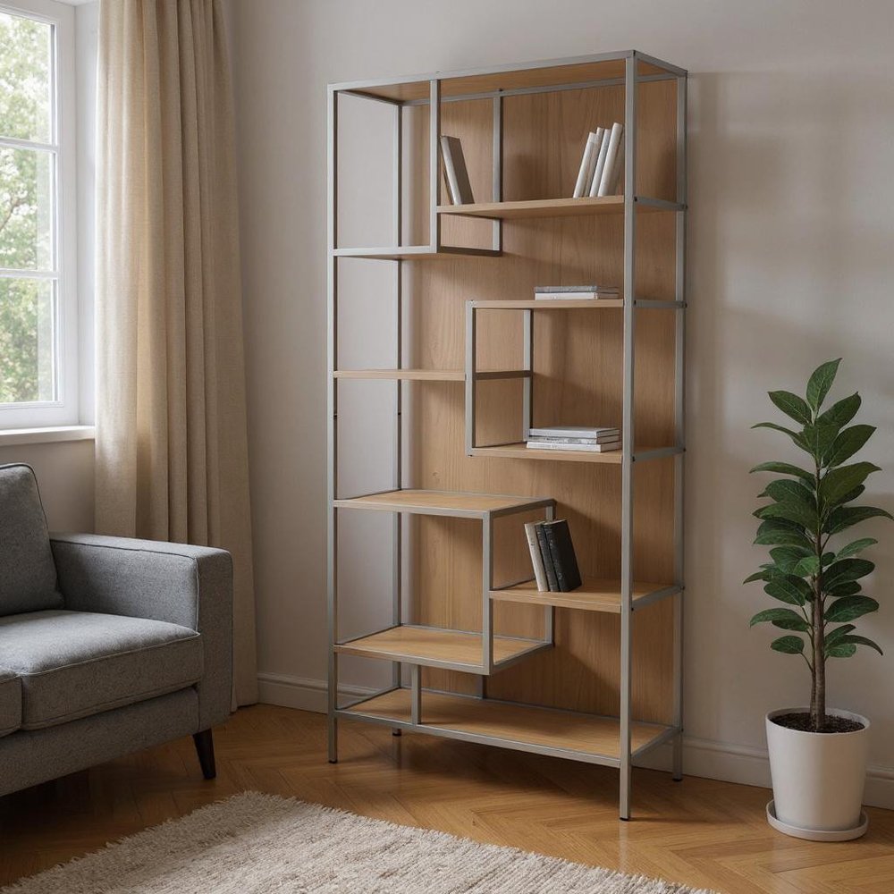 72" Silver And Clear Metal and Glass Nine Tier Etagere Bookcase