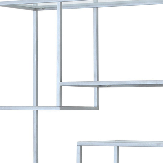 72" Silver And Clear Metal and Glass Nine Tier Etagere Bookcase