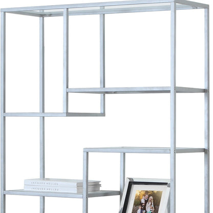 72" Silver And Clear Metal and Glass Nine Tier Etagere Bookcase