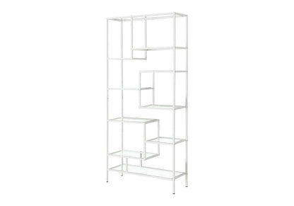 72" Silver And Clear Metal and Glass Nine Tier Etagere Bookcase