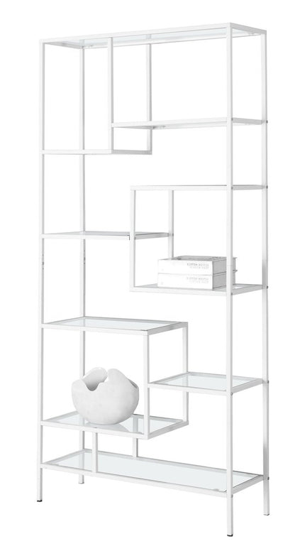 72" Silver And Clear Metal and Glass Nine Tier Etagere Bookcase