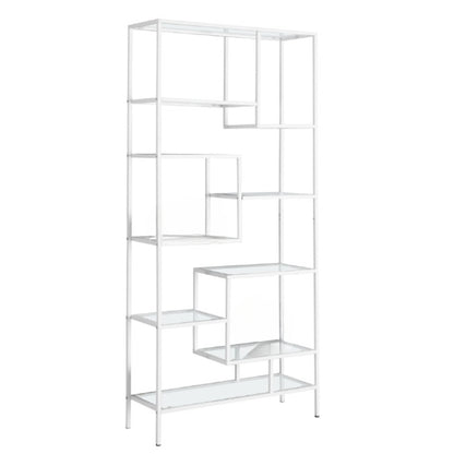 72" White Metal and Glass Nine Tier Etagere Bookcase