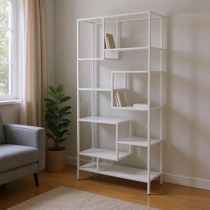 72" Silver And Clear Metal and Glass Nine Tier Etagere Bookcase