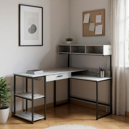 59" Taupe and Black L Shape Computer Desk