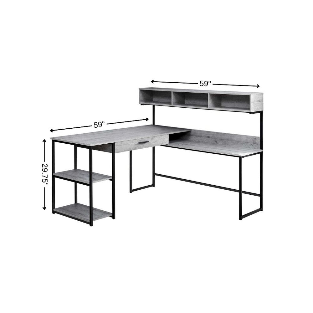 59" Gray and Black L Shape Computer Desk