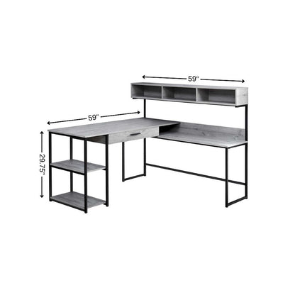 59" Gray and Black L Shape Computer Desk