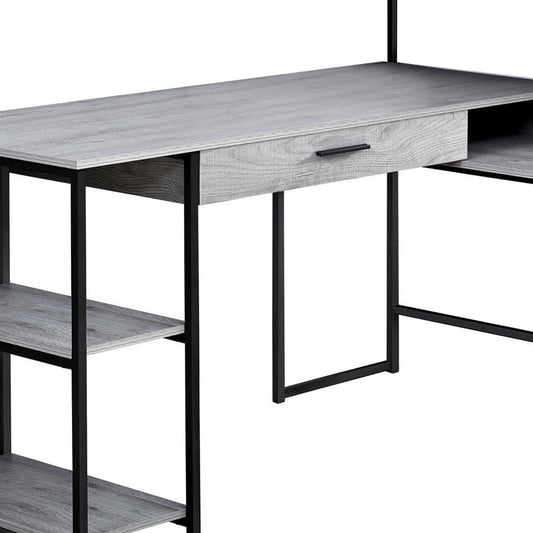 59" Taupe and Black L Shape Computer Desk