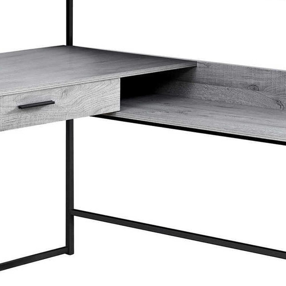 59" Gray and Black L Shape Computer Desk