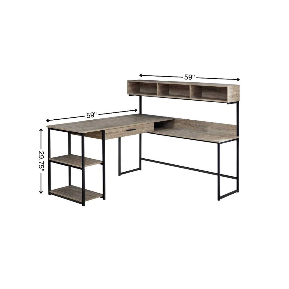 59" Gray and Black L Shape Computer Desk
