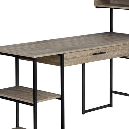 59" Taupe and Black L Shape Computer Desk