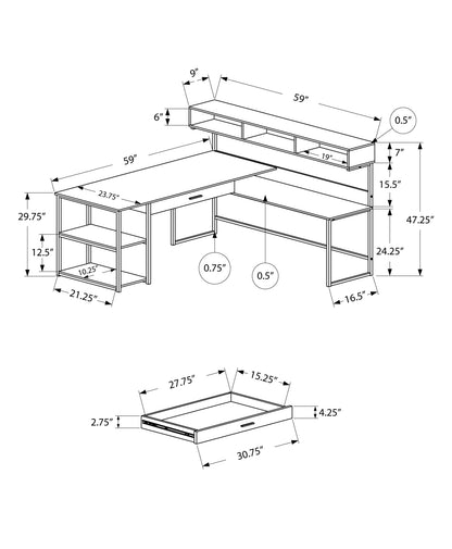 59" Gray and Black L Shape Computer Desk