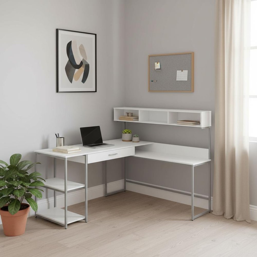 59" Taupe and Black L Shape Computer Desk