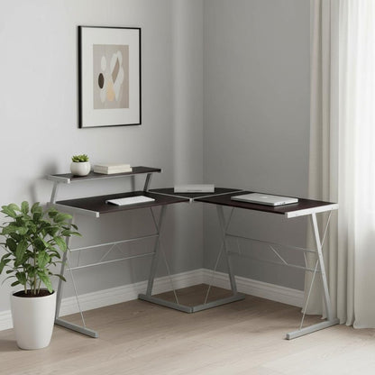 48" Dark Brown and Silver L Shape Computer Desk