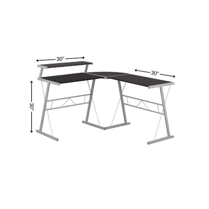 48" Dark Brown and Silver L Shape Computer Desk
