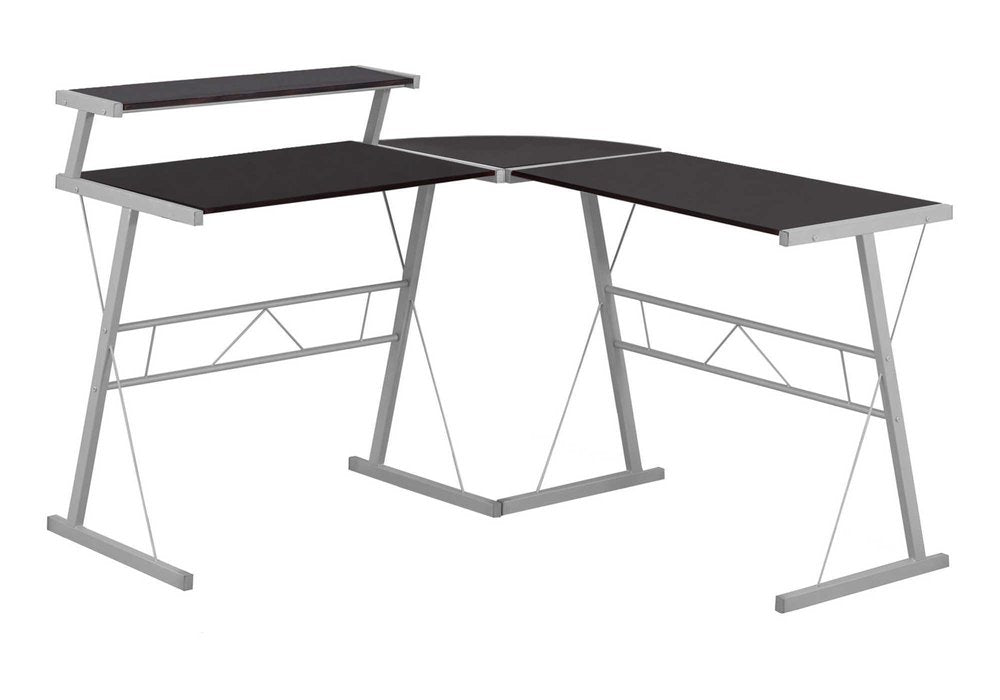 48" Dark Brown and Silver L Shape Computer Desk