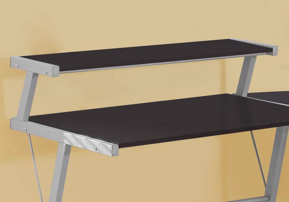 48" Dark Brown and Silver L Shape Computer Desk