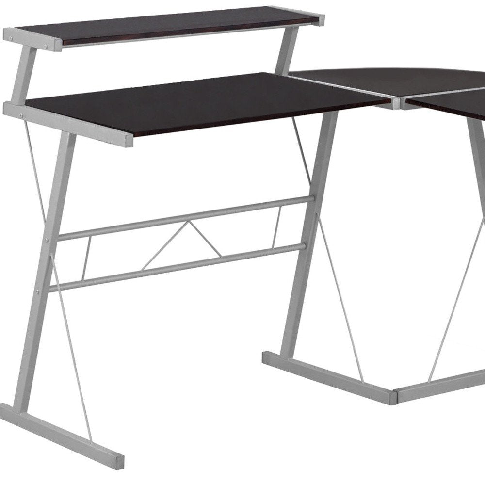 48" Dark Brown and Silver L Shape Computer Desk