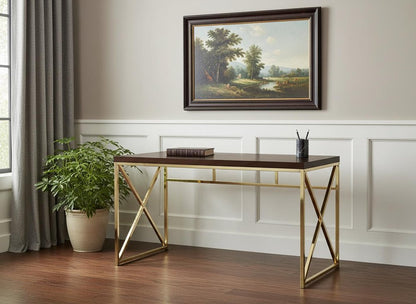 47" Espresso and Gold Writing Desk