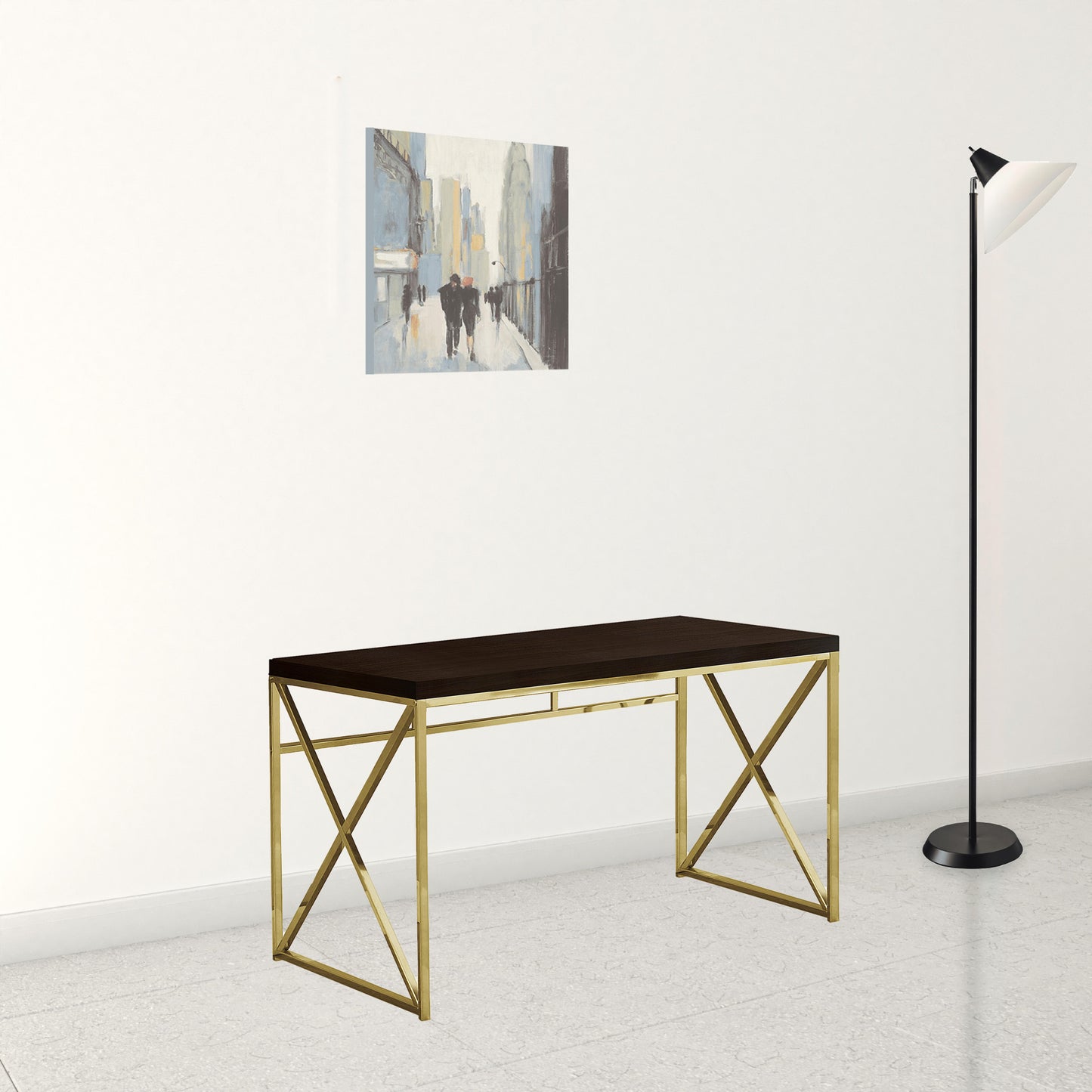 47" Espresso and Gold Writing Desk