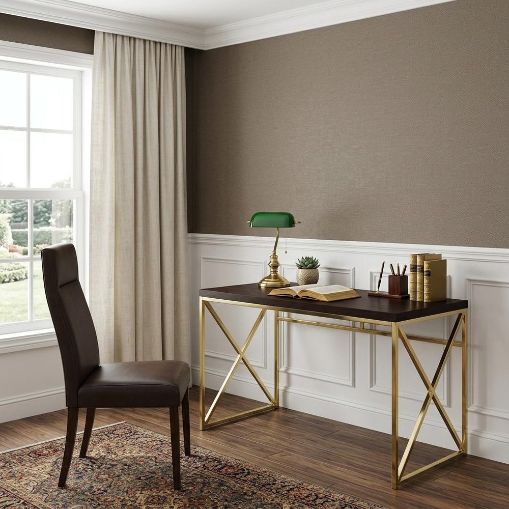 47" Espresso and Gold Writing Desk