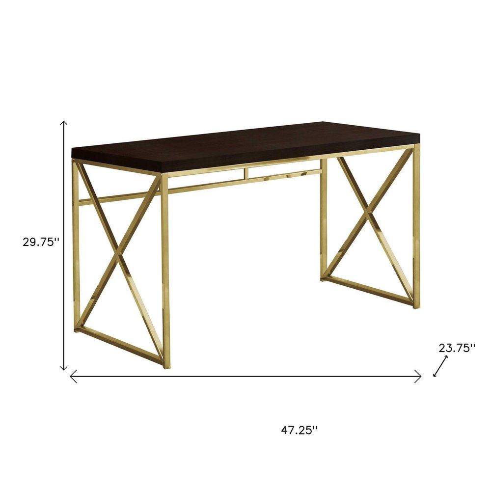 47" Espresso and Gold Writing Desk