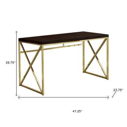 47" Espresso and Gold Writing Desk
