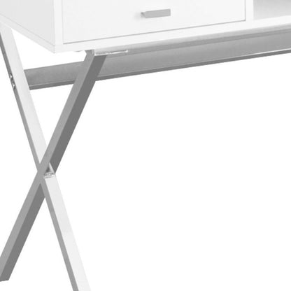 24" White and Silver Computer Desk With Two Drawers