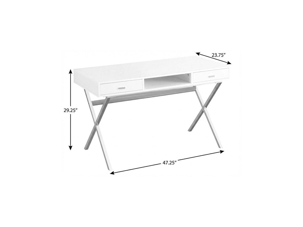 47" White and Silver Computer Desk With Two Drawers