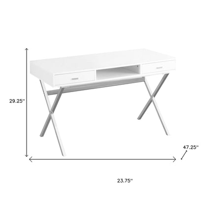 24" White and Silver Computer Desk With Two Drawers